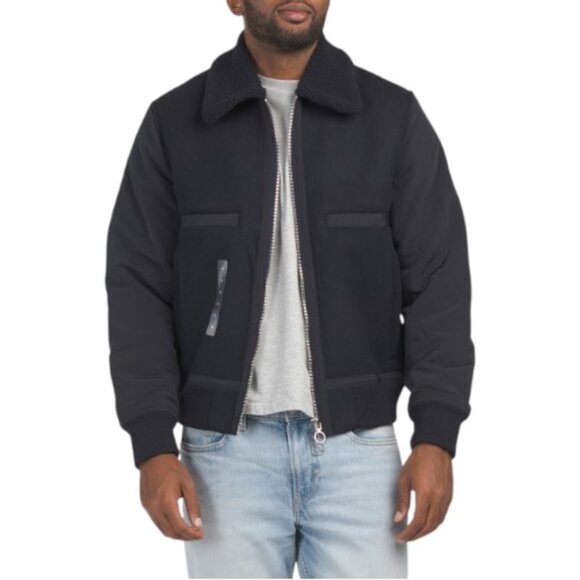 ARMANI EXCHANGE Wool Blend Shearling Lined Bomber Jacket - Picture 1 of 3